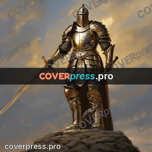 Epic fantasy illustration: knight on a hilltop