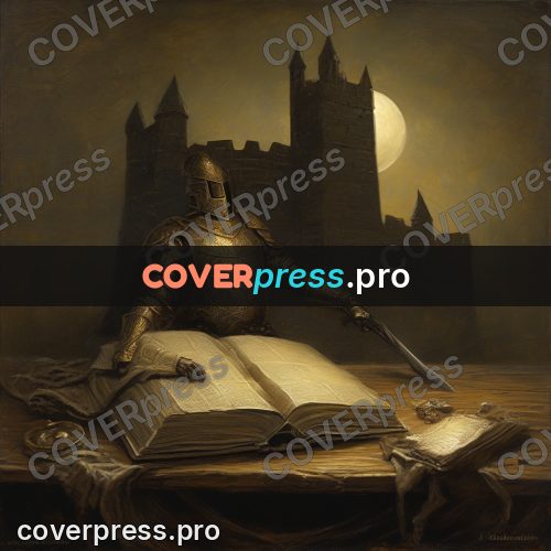 Epic fantasy illustration: knight and an open book