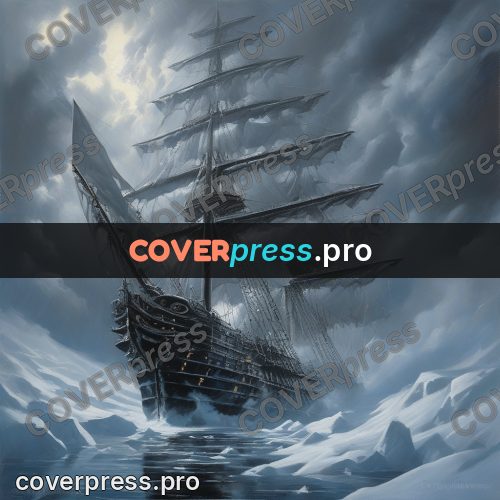 Epic fantasy illustration: sailing ship in storm clouds