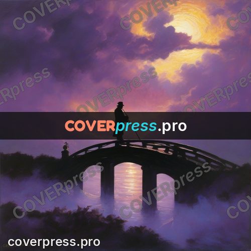 Epic fantasy illustration: staff-bearing figure on a bridge