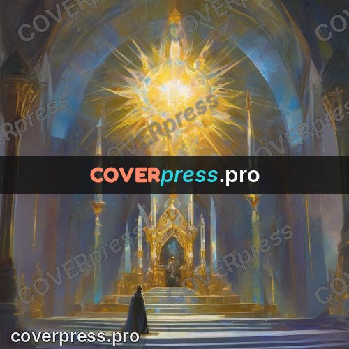 Epic fantasy illustration: crystal throne in a hall
