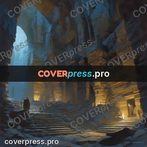 Epic fantasy illustration: underground city in blue light