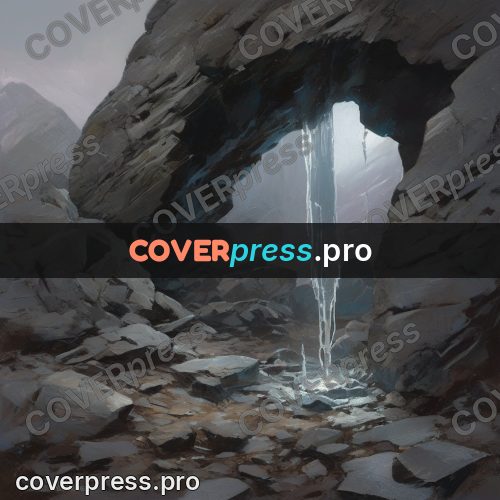 Epic fantasy illustration: cleft in grey rock