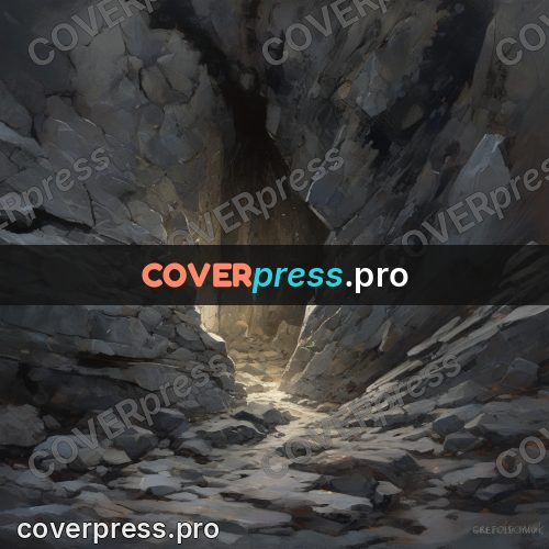 Epic fantasy illustration: cleft in grey rock