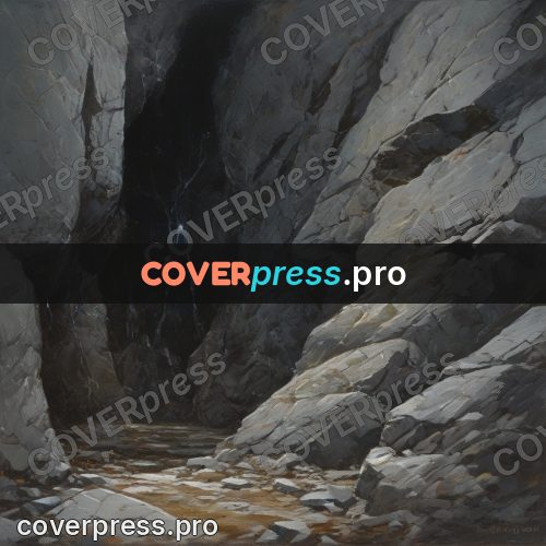 Epic fantasy illustration: cleft in grey rock