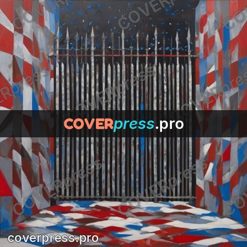 Epic fantasy illustration: gates in red and blue