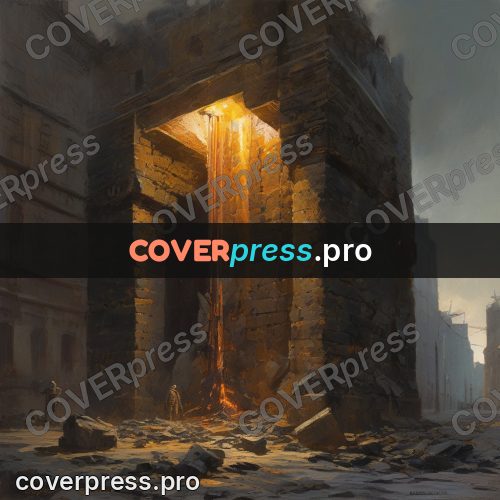 Epic fantasy illustration: stone doorway with light