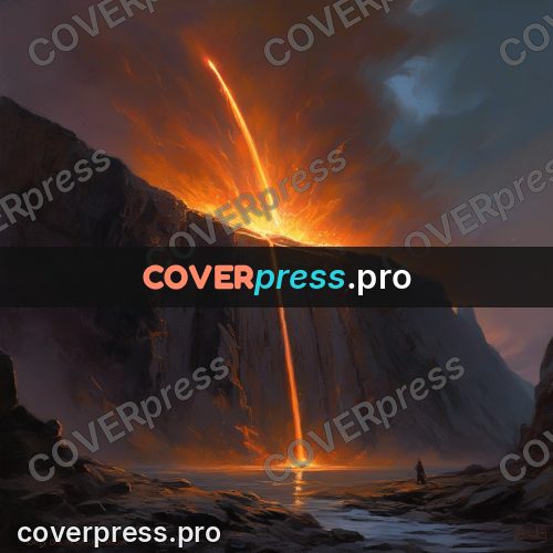 Epic fantasy illustration: stream of fire in a gorge