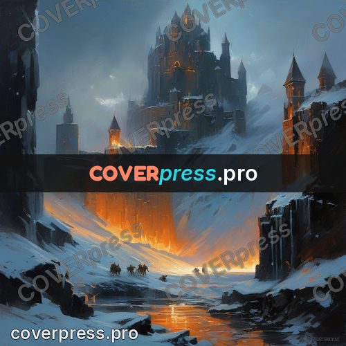 Epic fantasy illustration: castle on a cliff in snow