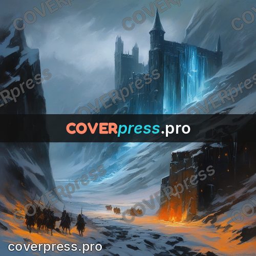 Epic fantasy illustration: castle on a cliff in snow