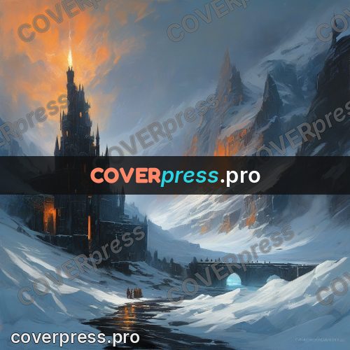 Epic fantasy illustration: castle on a cliff in snow