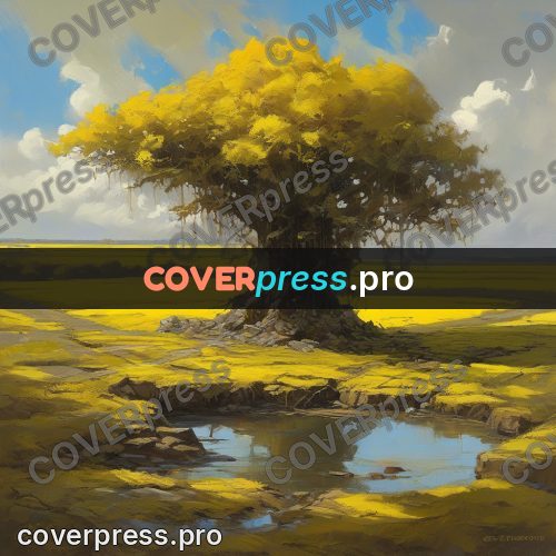 Epic fantasy illustration: tree in a yellow field