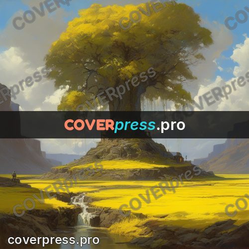 Epic fantasy illustration: tree in a yellow field