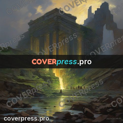 Epic fantasy illustration: colonnade with a light column
