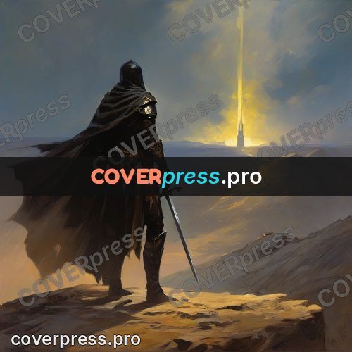 Epic fantasy illustration: warrior from behind on a slope