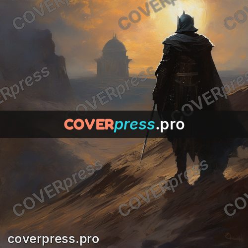 Epic fantasy illustration: warrior from behind on a slope