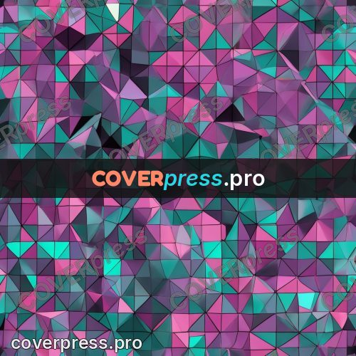 Polygon artwork: pink and turquoise triangle pattern