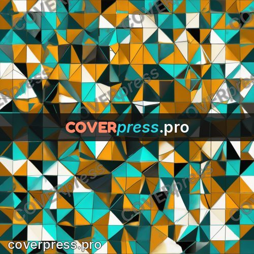 Polygon artwork: ochre and turquoise triangle pattern