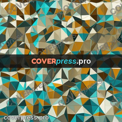 Polygon artwork: ochre and turquoise triangle pattern