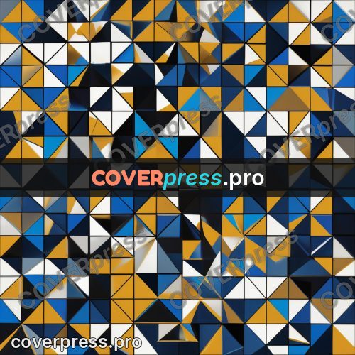 Polygon artwork: blue pattern with yellow triangles