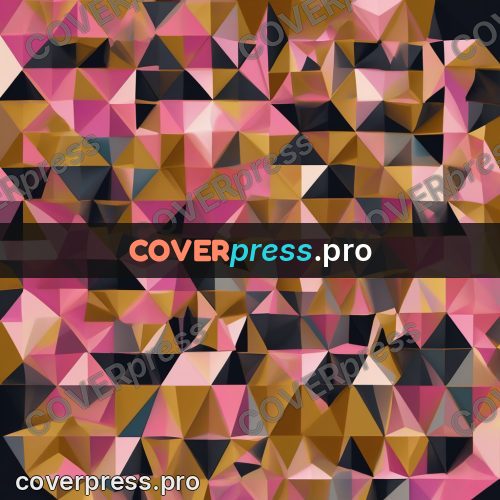 Polygon artwork: pink pattern with ochre and black