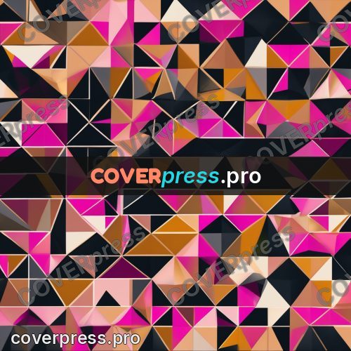 Polygon artwork: pink pattern with ochre and black