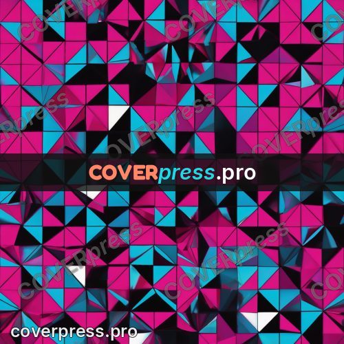 Polygon artwork: pink and blue pattern on black