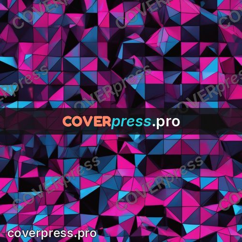 Polygon artwork: pink and blue pattern on black