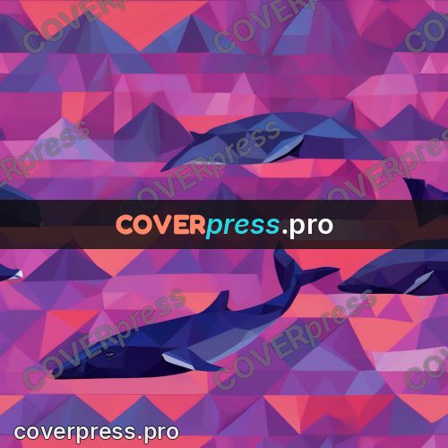 Polygon artwork: whale swimming in pink water