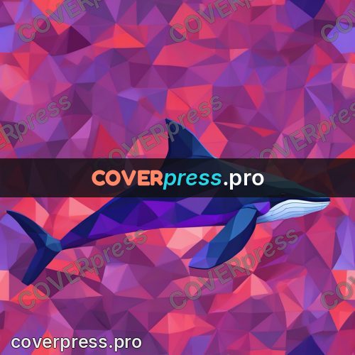 Polygon artwork: whale swimming in pink water