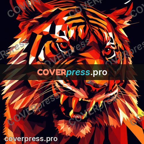 Geometric drawing: tiger head on a dark ground