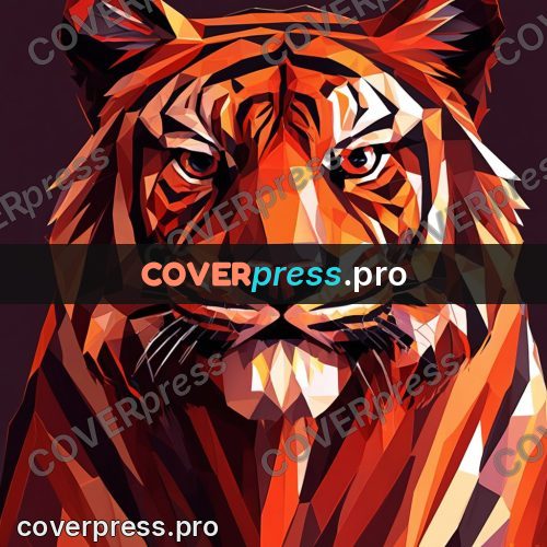Geometric drawing: tiger head on a dark ground