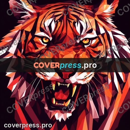 Geometric drawing: tiger head on a dark ground