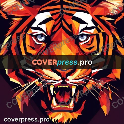 Geometric drawing: tiger head on a dark ground