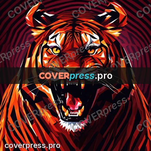 Geometric drawing: tiger head on a dark ground