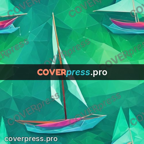 Geometric drawing: boat under sail on the water