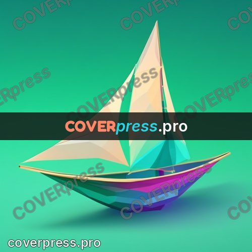 Geometric drawing: boat under sail on the water