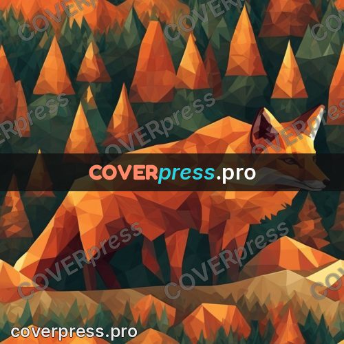 Geometric drawing: fox in an orange forest