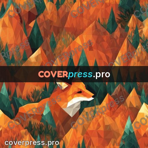 Geometric drawing: fox in an orange forest