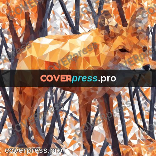 Geometric drawing: red fox on a pale ground