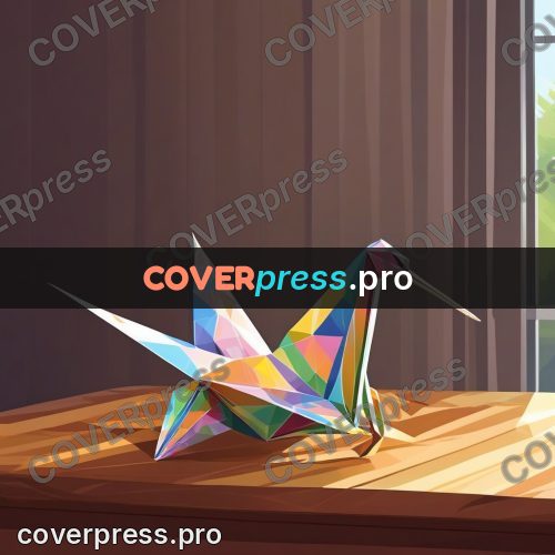 Geometric drawing: paper crane on a table