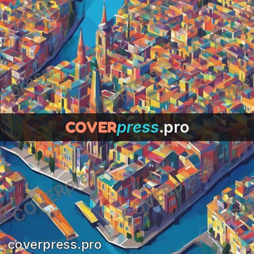 Geometric drawing: colourful city from above