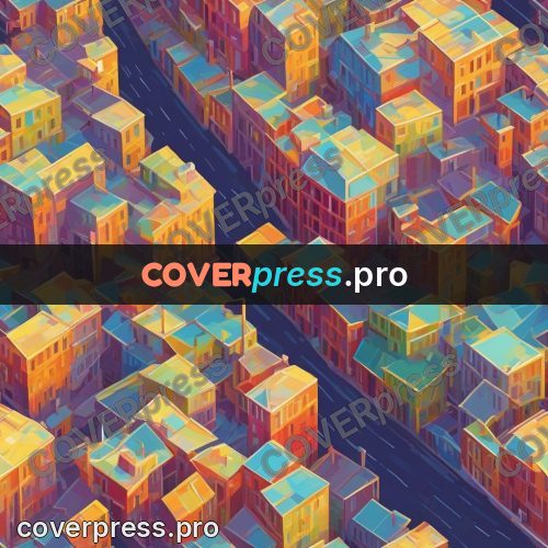 Geometric drawing: colourful city from above
