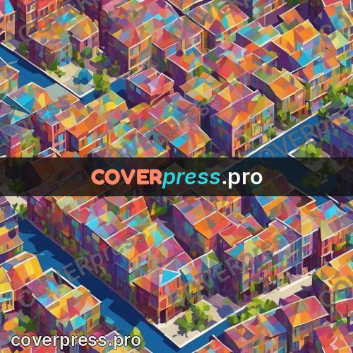 Geometric drawing: colourful city from above