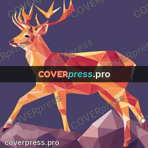 Geometric drawing: deer with antlers on rocks