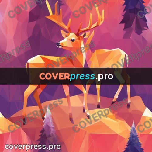 Geometric drawing: deer with antlers on rocks