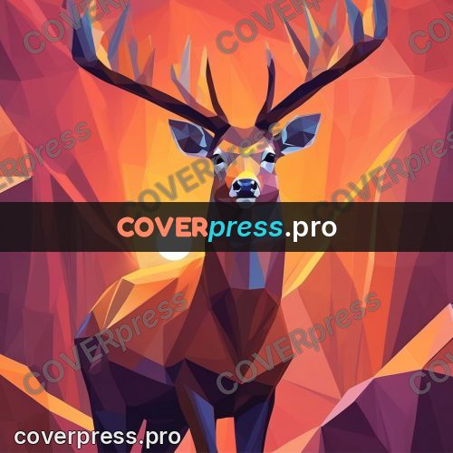 Geometric drawing: deer with antlers on rocks