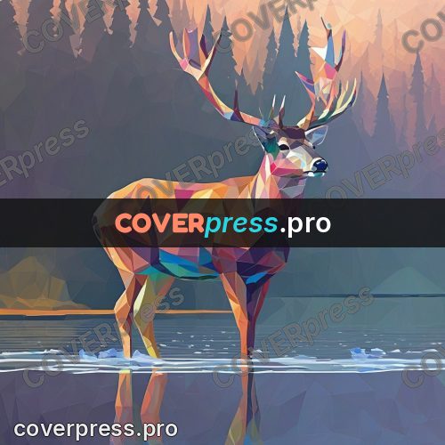 Geometric drawing: deer standing in the water