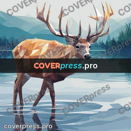 Geometric drawing: deer standing in the water