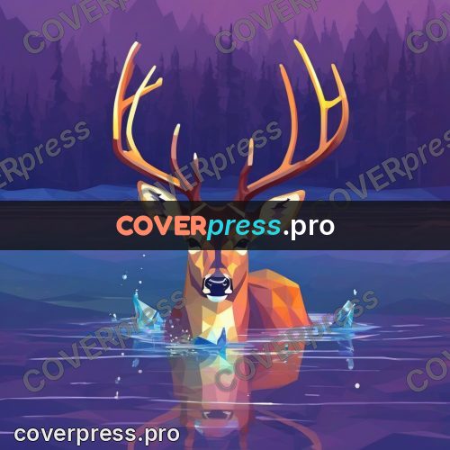 Geometric drawing: deer raising its head from water